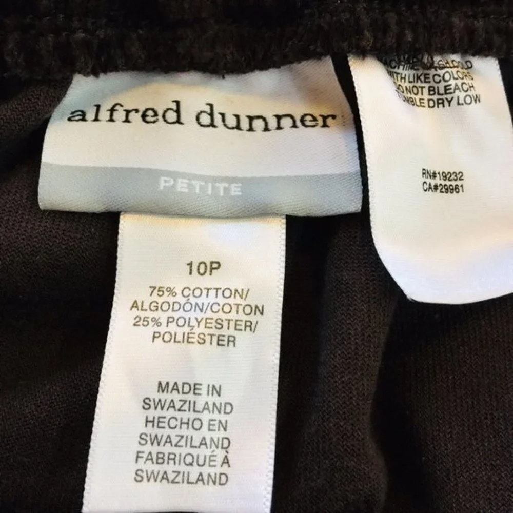 Alfred Dunner Velour Pants Brown Stretch Elastic Waist Petite 10 X 27‎ 10P